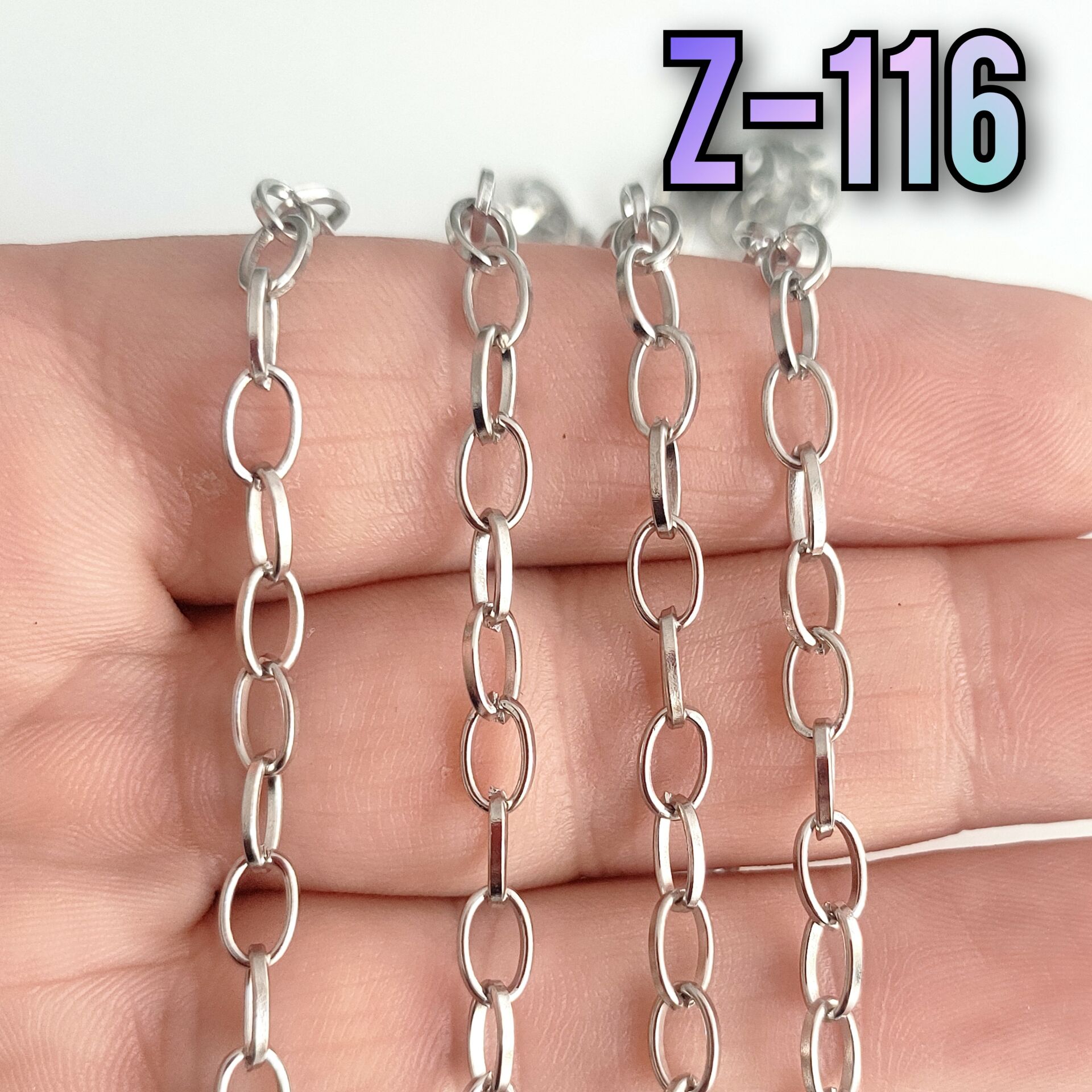 No : 116 Gümüş Renk Oval Zincir 6.5*4.5 mm