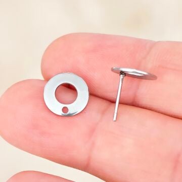 ÇLK-093 A Kalite Gümüş Renk 316L Cerrahi Çelik Daire Küpe Çivisi 10.5 mm