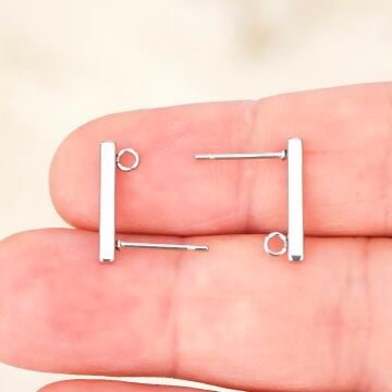 ÇLK-094 A Kalite Gümüş Renk 316L Cerrahi Çelik Çubuk Küpe Çivisi 1.5 cm