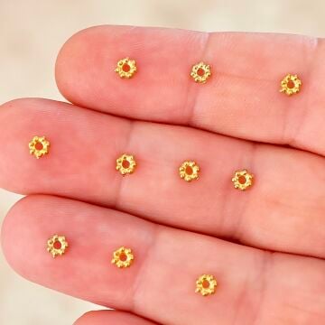 ÇLB-35 A Kalite Kaplama Altın Renk 316L Çelik Çiçek Ara Boncuk 4 mm (10 adet)
