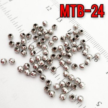 MTB-24 Rodyum Kaplama Çizgili Metal Boncuk 3 mm