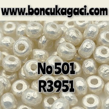 Miyuki Kum Boncuk , Miyuki Round Boncuk 6/0 No:501 R3951 Barok İnci Deseni Açık Krem10 gr