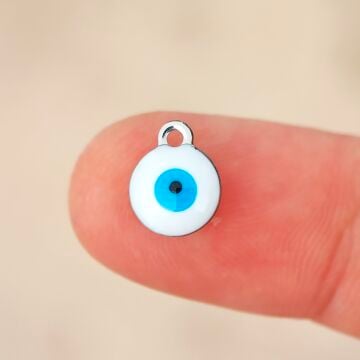 ÇLS-123 A Kalite Gümüş Renk 316L Cerrahi Çelik Beyaz Mineli Nazar Sallantı 8 mm