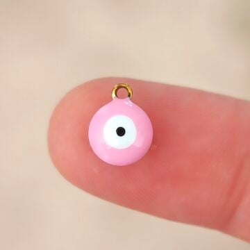 ÇLS-126 A Kalite Kaplama Altın Renk 316L Cerrahi Çelik Pembe Mineli Nazar Sallantı 8 mm