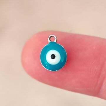 ÇLS-131 A Kalite Gümüş Renk 316L Cerrahi Çelik Turkuaz Mineli Nazar Sallantı 8 mm