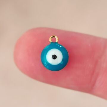 ÇLS-132 A Kalite Kaplama Altın Renk 316L Cerrahi Çelik Turkuaz Mineli Nazar Sallantı 8 mm