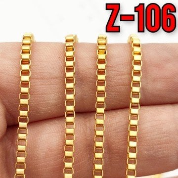 No : 106 24 Ayar Mat Altın Kaplama Kare Box Zincir 2.4 mm