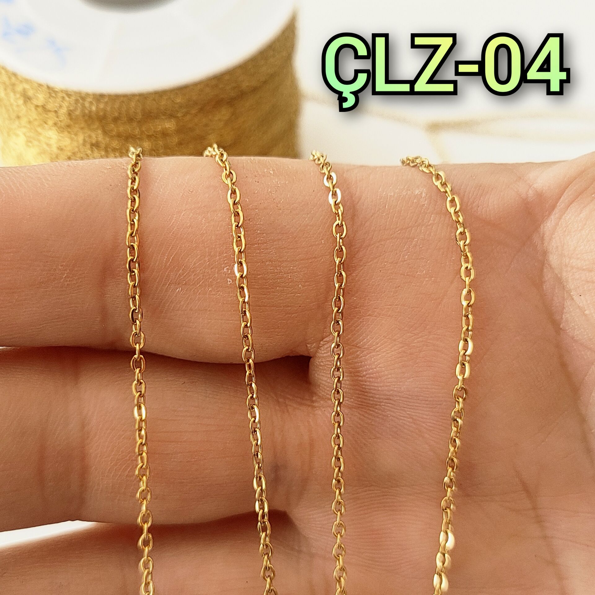 ÇLZ-04 A Kalite Kaplama Altın Renk 316L Cerrahi Çelik Miyuki Zinciri