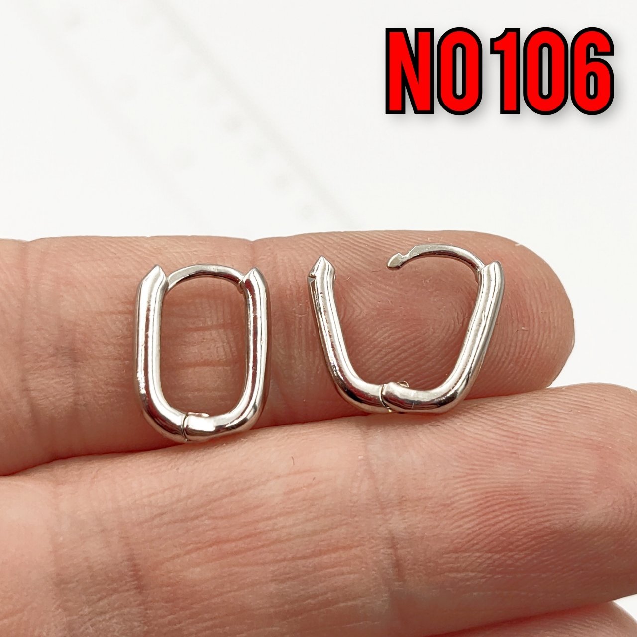 No : 106 Rodyum Kaplama Pirinç Küpe Klips 14 x 10 mm