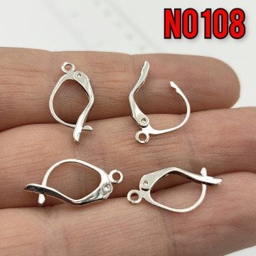 No : 108 Rodyum Kaplama Pirinç Küpe Klips 15 x 9 mm