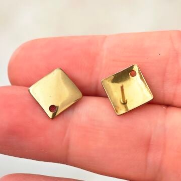 ÇLK-103 A Kalite Kaplama Altın Renk 316L Cerrahi Çelik Karo Küpe Çivisi 10 mm (Koyu Ton)