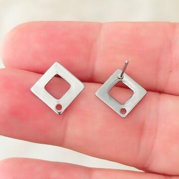 ÇLK-104 A Kalite Gümüş Renk 316L Cerrahi Çelik Karo Küpe Çivisi 10 mm