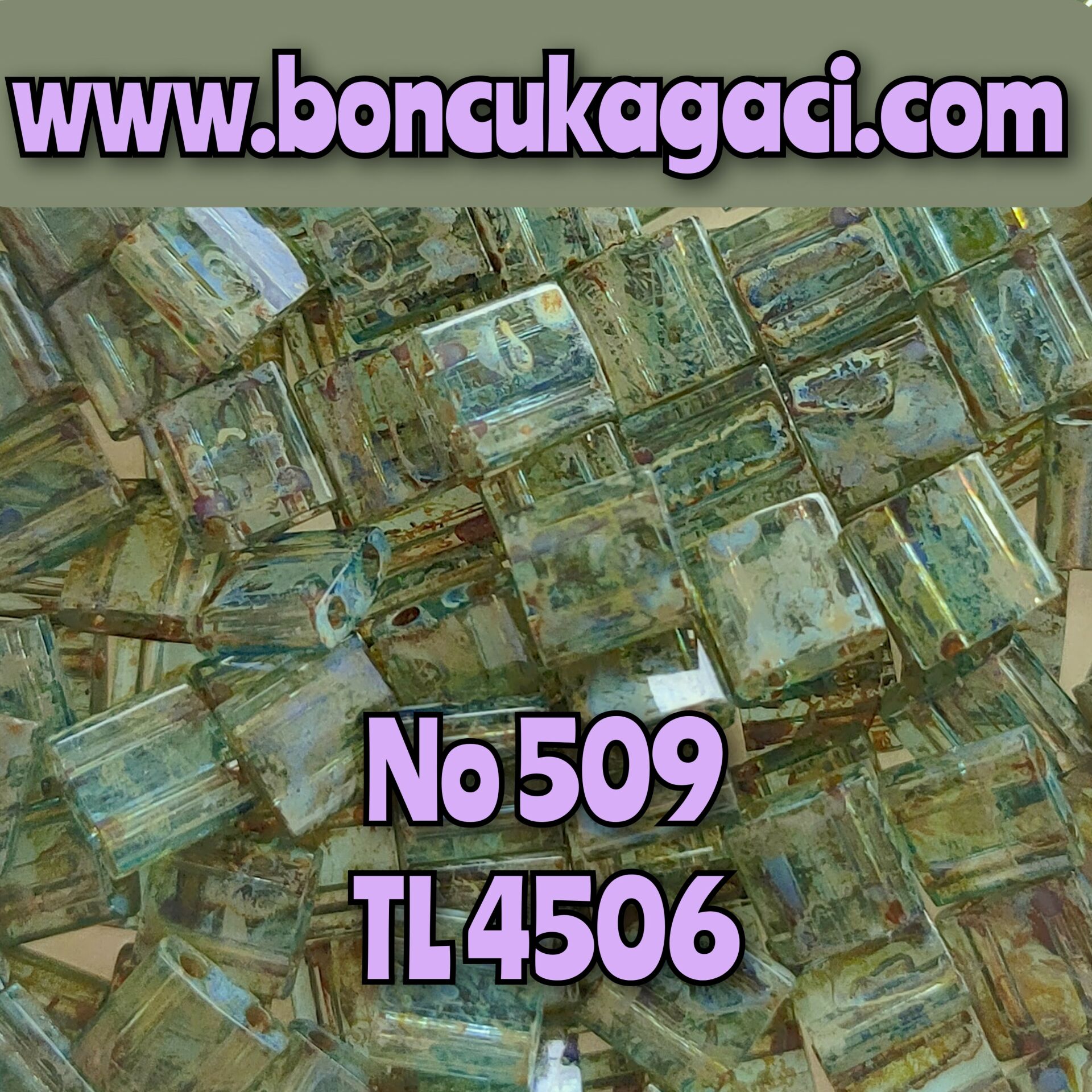 No: 509 Miyuki Boncuk , MİYUKİ TİLA  BONCUK TL4506 Transparan Turkuaz Picasso 5 gr