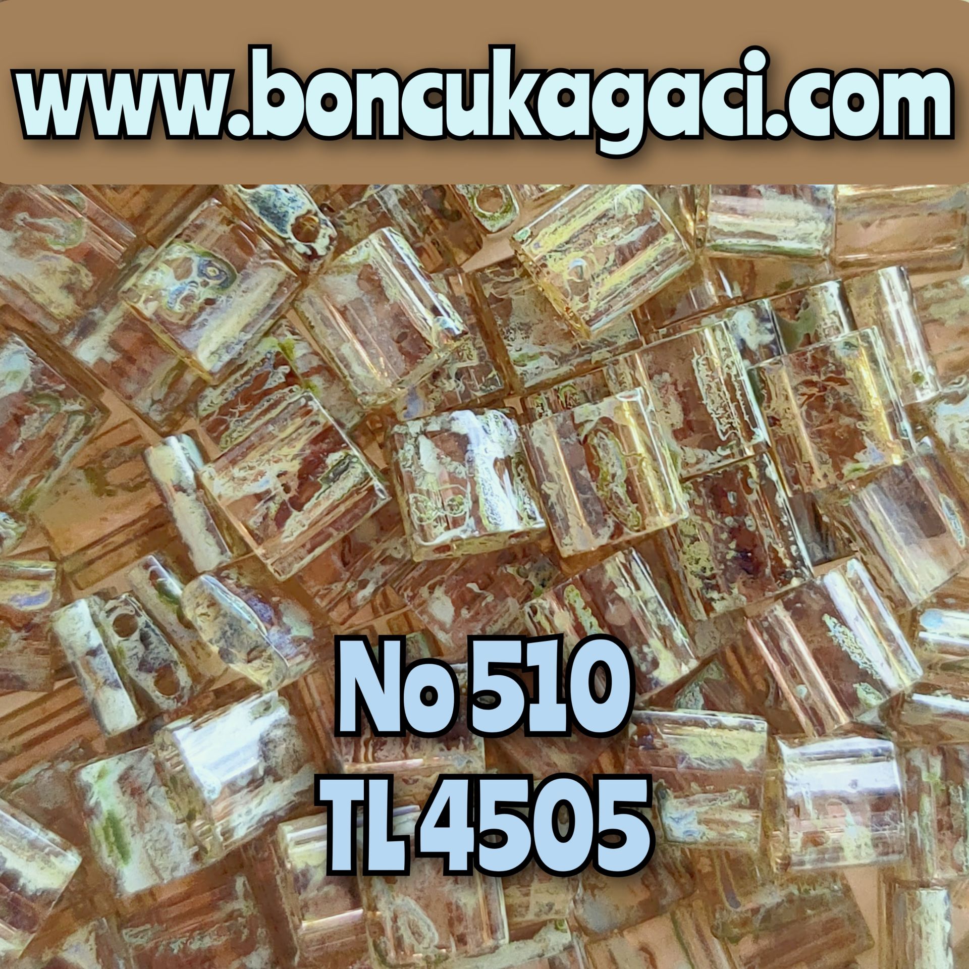 No: 510 Miyuki Boncuk , MİYUKİ TİLA  BONCUK TL4505 Transparan Açık Kahve Picasso 5 gr