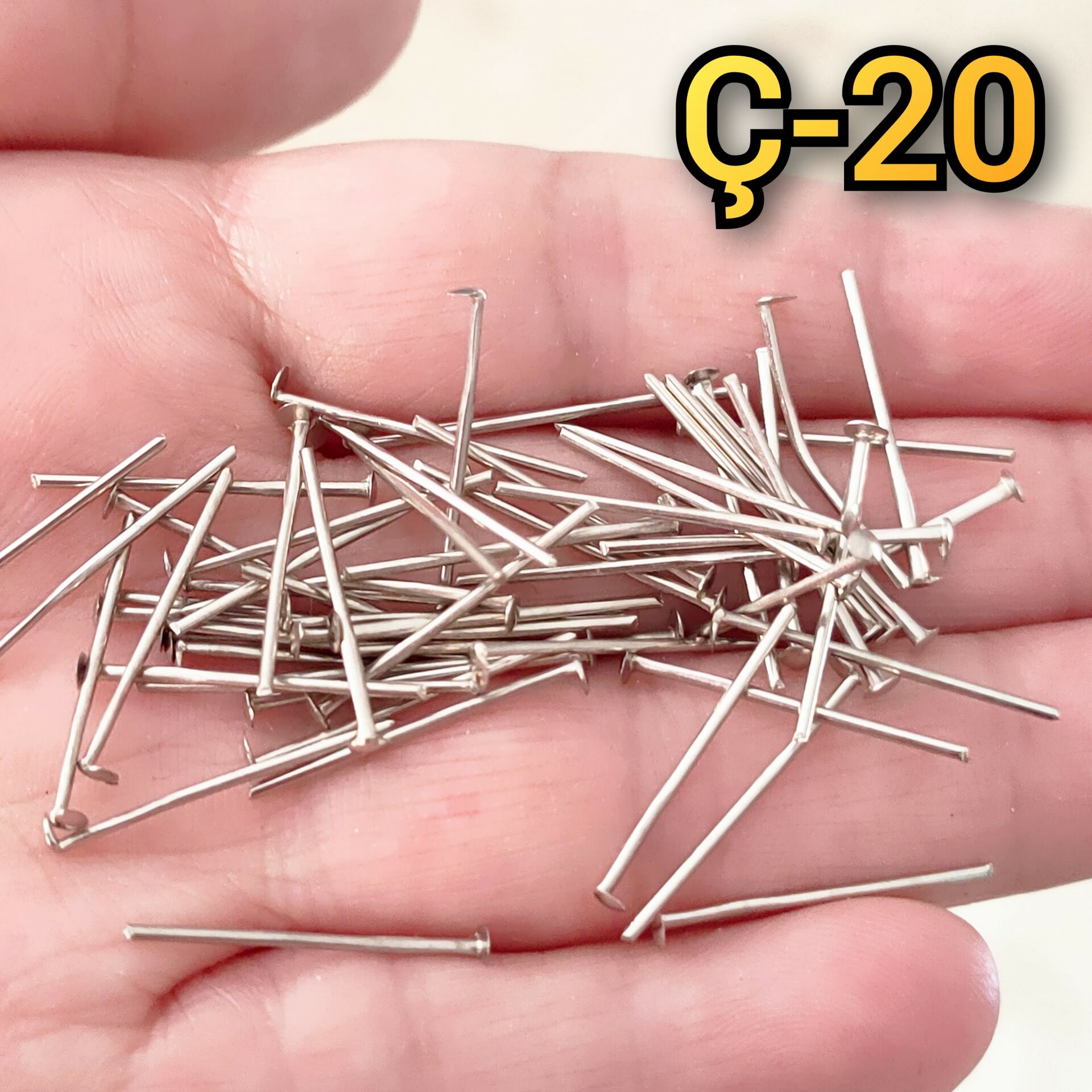 Ç-20 Gümüş Renk Düz Başlı Pirinç Takı Çivisi 20 mm
