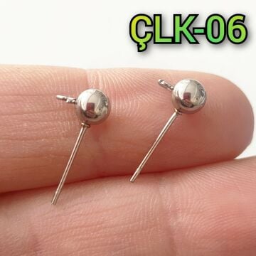 ÇLK-06 A Kalite Gümüş Renk 316 L Cerrahi Çelik Top Küpe Çivisi 5 mm