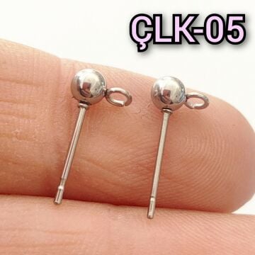 ÇLK-05 A Kalite Gümüş Renk 316 L Cerrahi Çelik Top Küpe Çivisi 4 mm