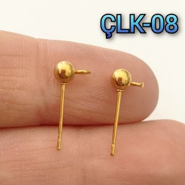 ÇLK-08 Altın Renk 304 Çelik Top Küpe Çivisi 4 mm