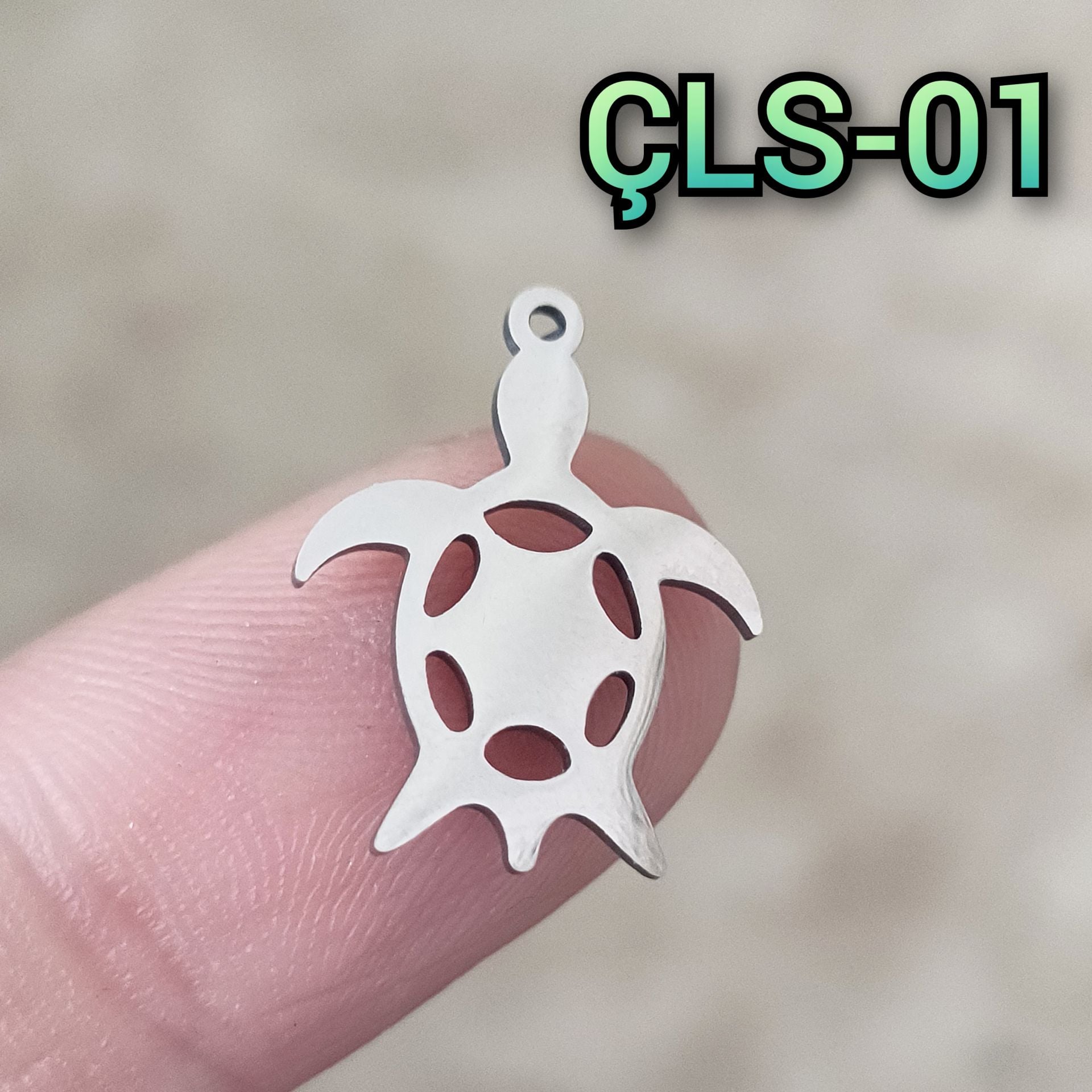 ÇLS-01 A Kalite Gümüş Renk 316L Cerrahi Çelik Kaplumbağa Sallantı - Kolye Ucu