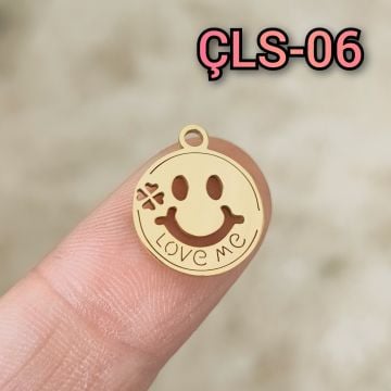 ÇLS-006 A Kalite Kaplama Altın Renk 316L Cerrahi Çelik Smile Sallantı - Kolye Ucu