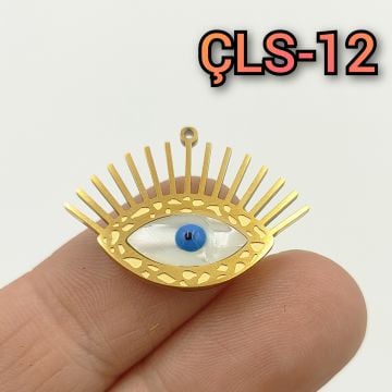 ÇLS-12 A Kalite Kaplama Altın Renk 316L Cerrahi Çelik Sedefli Göz Sallantı - Kolye Ucu