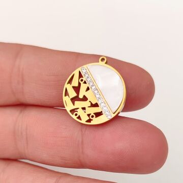 ÇLS-12 A Kalite Kaplama Altın Renk 316L Cerrahi Çelik Taşlı Sedefli Kolye Ucu