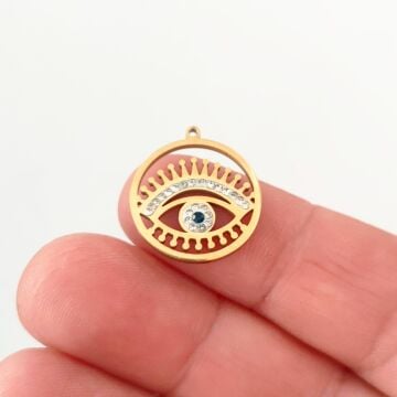 ÇLS-13 A Kalite Kaplama Altın Renk 316L Cerrahi Çelik Taşlı Göz Kolye Ucu