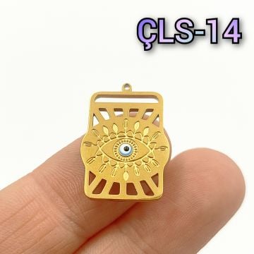 ÇLS-14 A Kalite Kaplama Altın Renk 316L Cerrahi Çelik Mineli Dikdörtgen Göz Sallantı - Kolye Ucu