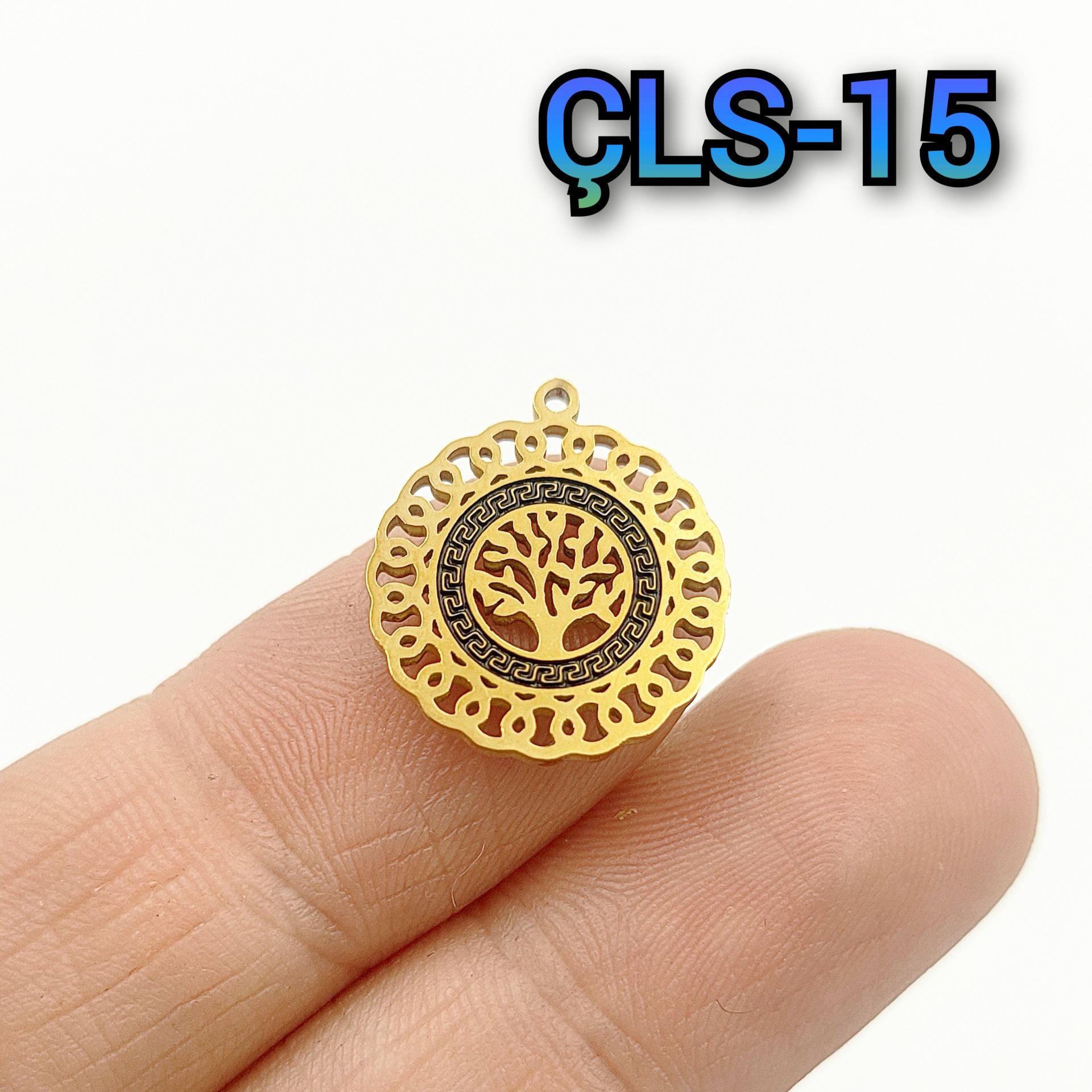 ÇLS-15 A Kalite Kaplama Altın Renk 316L Cerrahi Çelik Motifli Hayat Ağacı Sallantı - Kolye Ucu