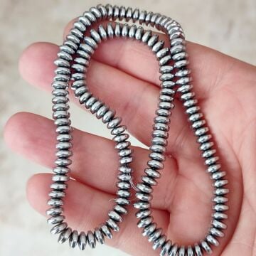 DT-053 Disk Hematit Doğaltaş Çelik Renk (Gümüş Renk) 6 x 2.5 mm