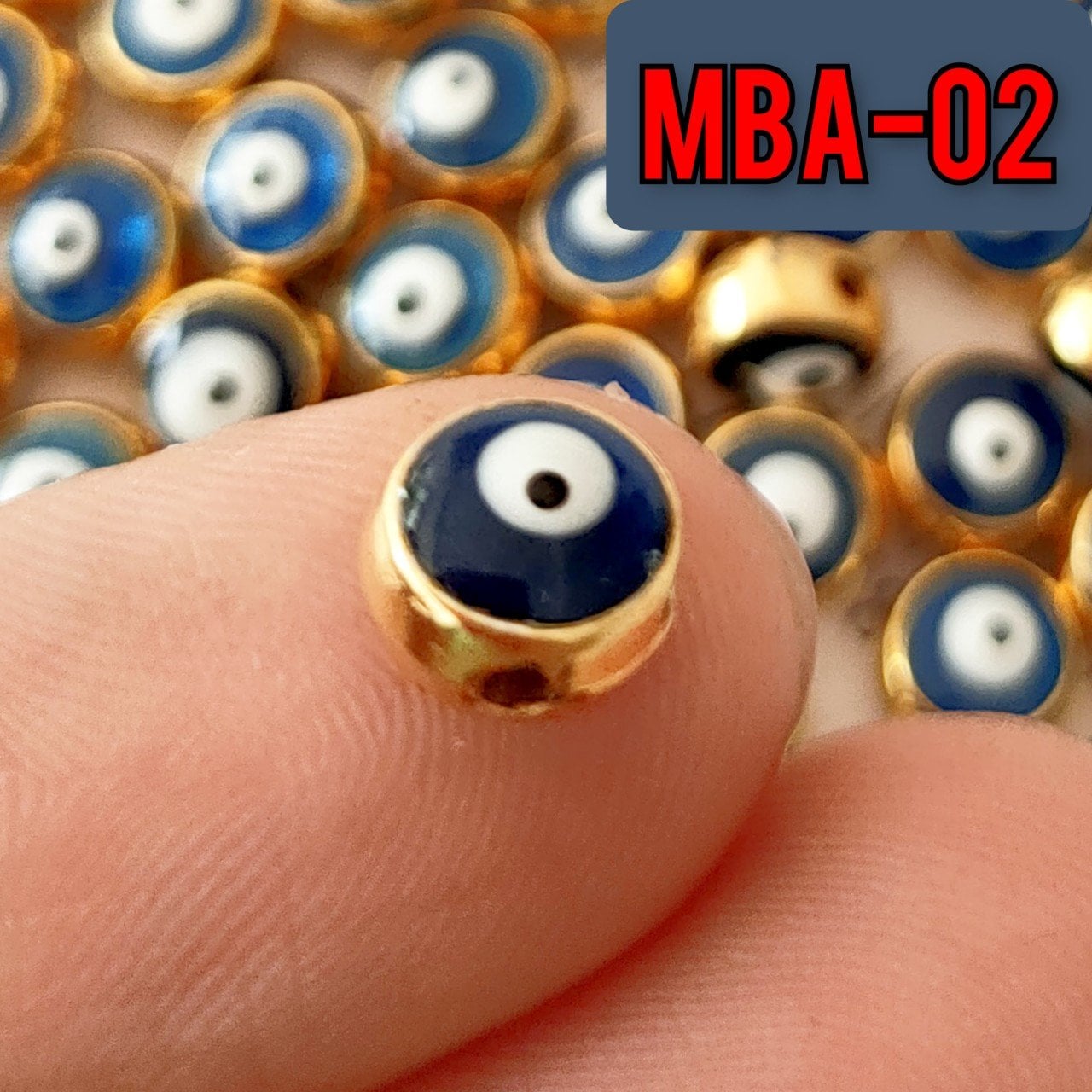 MBA-02 Altın Kaplama Lacivert Mineli Boncuk 8 mm