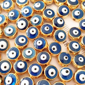 MBA-02 Altın Kaplama Lacivert Mineli Boncuk 8 mm