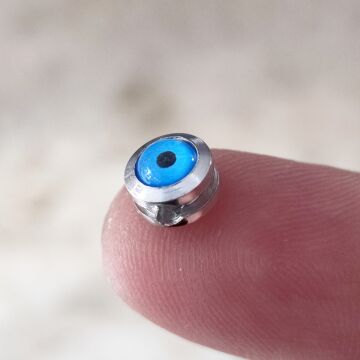 MBA-04 Rodyum Kaplama Oluklu Pirinç Gözlü Boncuk 7 mm