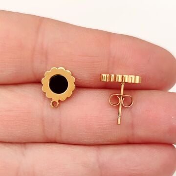 ÇLK-21 A Kalite Kaplama Altın Renk 316L Cerrahi Çelik Çiçek Model Küpe Çivisi