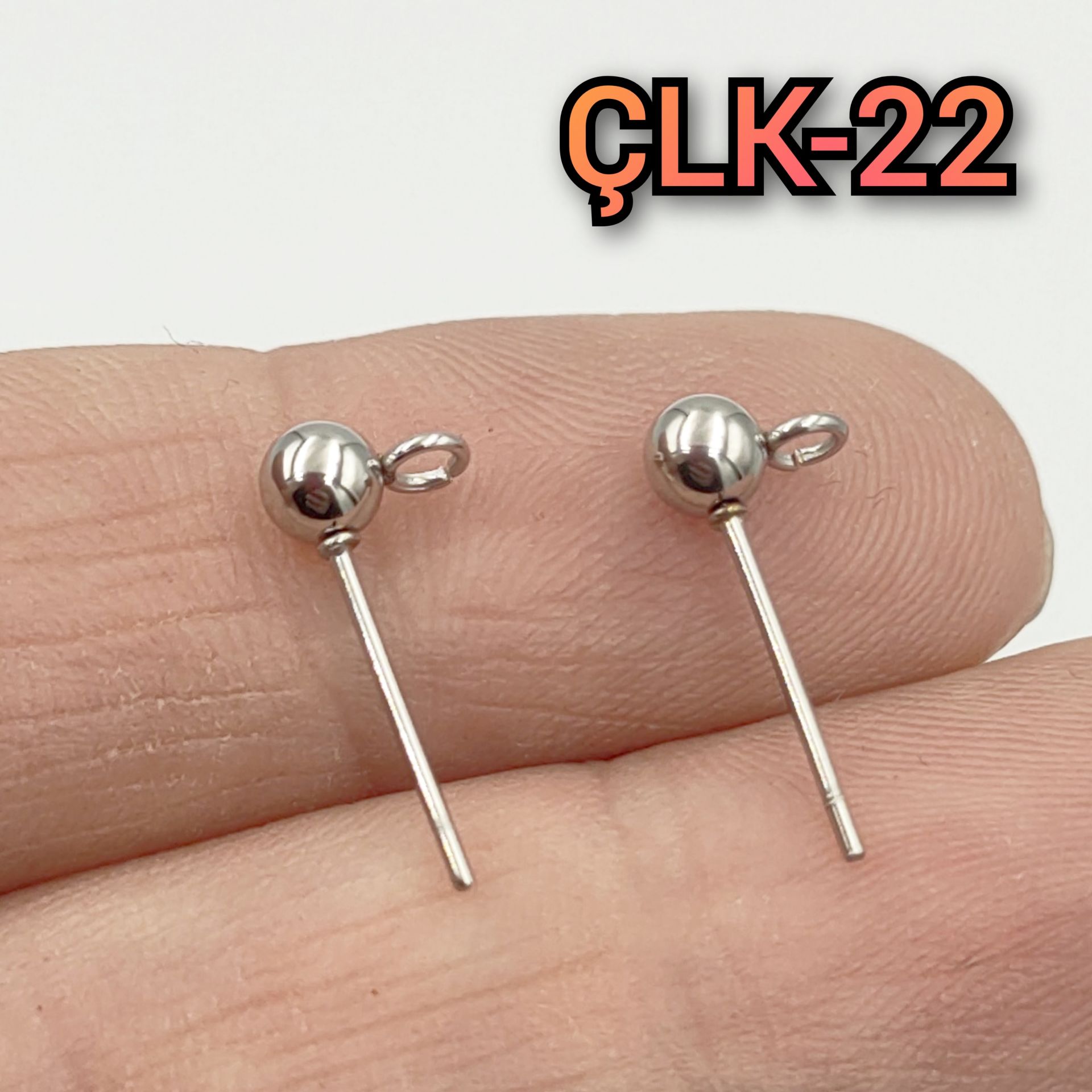 ÇLK-22 A Kalite Gümüş Renk 316L Cerrahi Çelik Top Küpe Çivi 4 mm