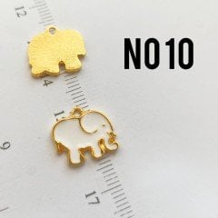AMS-010 Altın Kaplama Beyaz Mineli Fil 15 x 12 mm