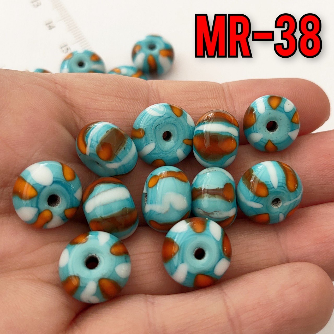 MR-38 Murano El Yapımı Desenli Basık Yuvarlak Boncuk