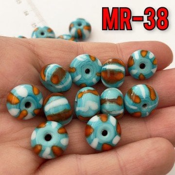 MR-38 Murano El Yapımı Desenli Basık Yuvarlak Boncuk
