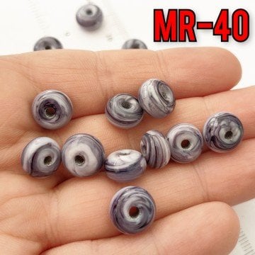 MR-40 Murano El Yapımı Desenli Basık Yuvarlak Boncuk