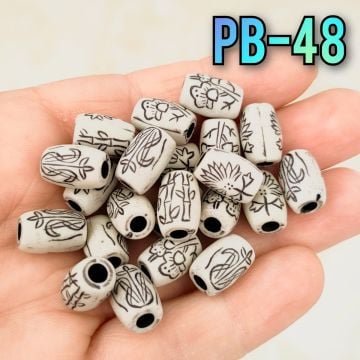 Pb-48 Krem Üzeri Siyah Desenli Otantik Figürlü Karışık Akrilik Boncuk