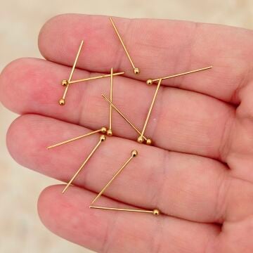 ÇLA-11 A Kalite Kaplama Altın Renk 316L Cerrahi Çelik Top Başlı Takı Çivisi 20 mm