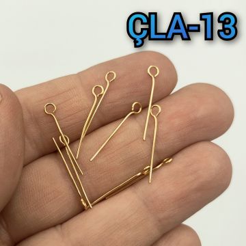 ÇLA-13 B Kalite Kaplama Altın Renk 316L Cerrahi Çelik Halkalı Takı Çivisi 20 mm
