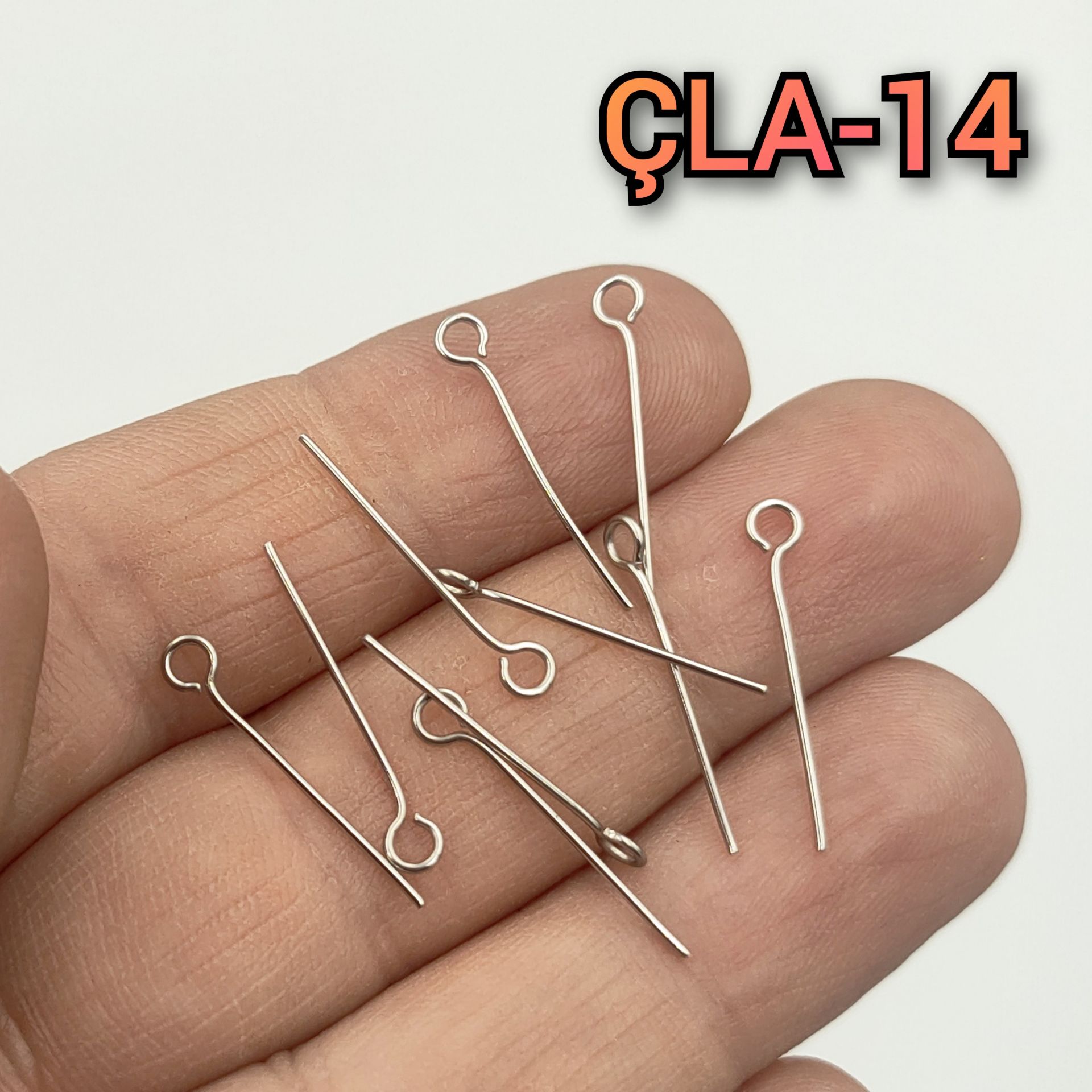 ÇLA-14 A Kalite Gümüş Renk 316L Cerrahi Çelik Halkalı Takı Çivisi 20 mm