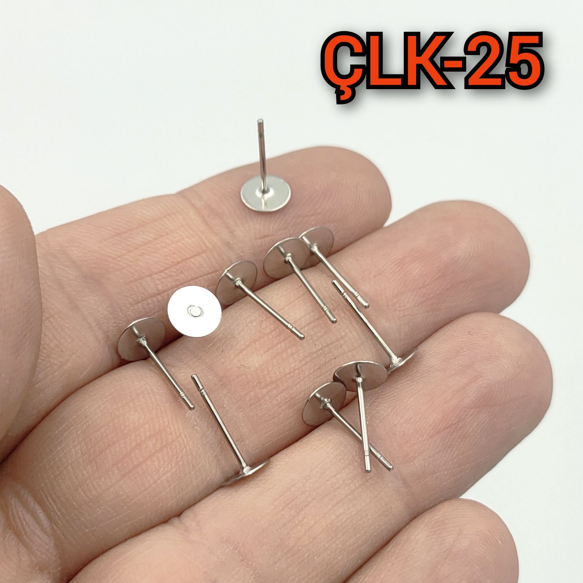 ÇLK-25 A Kalite Gümüş Renk 316 L Cerrahi Çelik Yapıştırma Küpe Çivi 6 mm