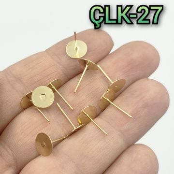 ÇLK-27 B Kalite Kaplama Altın Renk 316 L Cerrahi Çelik Yapıştırma Küpe Çivi 8 mm