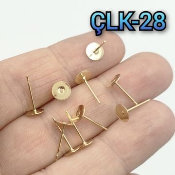 ÇLK-028 B Kalite Kaplama  Altın Renk 316 L Cerrahi Çelik Yapıştırma Küpe Çivi 6 mm