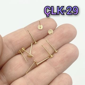 ÇLK-29 B Kalite Kaplama Altın Renk 316 L Cerrahi Çelik Yapıştırma Küpe Çivi 4 mm