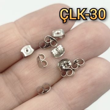 ÇLK-30 A Kalite Gümüş Renk 316 L Çelik Kelebek Küpe Arkalığı