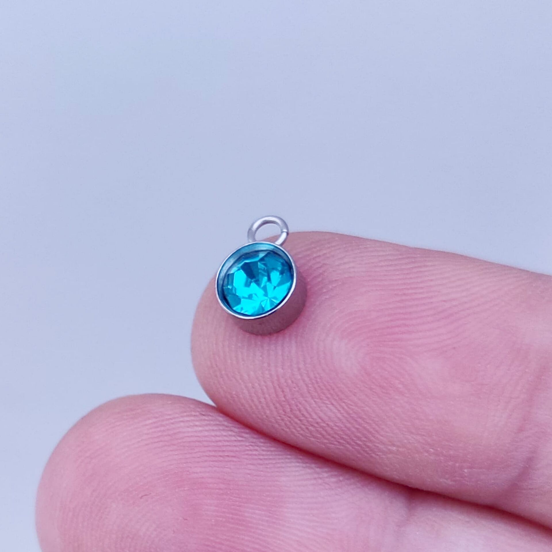 ÇLS-23 A Kalite Gümüş Renk 316L Cerrahi Çelik Turkuaz Taşlı Sallantı