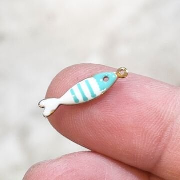 ÇLS-25 A Kalite Kaplama Altın Renk 316L Cerrahi Çelik Mineli Mini Balık Sallantı (Turkuaz Beyaz)